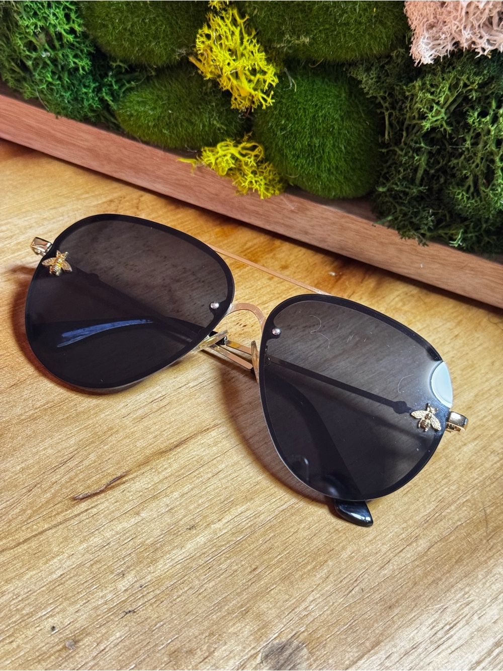 Gold-Trim Black Lens Women's Sunglasses